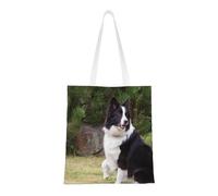 Tcoay Reusable Shopping Bag,Grocery Handbag, Multipurpose Canvas Shoulder Bag,Bad Dog Border Collie