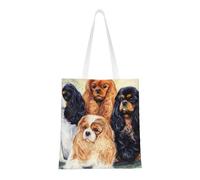 Tcoay Reusable Shopping Bag,Grocery Handbag, Multipurpose Canvas Shoulder Bag,Black Golden Cavalier King Charles Spaniel