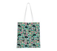 Tcoay Reusable Shopping Bag,Grocery Handbag, Multipurpose Canvas Shoulder Bag,Border Collie Dog Vintage Style Florals