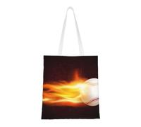 Tcoay Reusable Shopping Bag,Grocery Handbag, Multipurpose Canvas Shoulder Bag,Burning Baseball Fire Flame Pattern