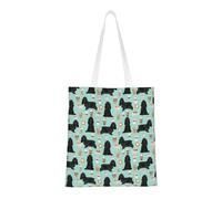 Tcoay Reusable Shopping Bag,Grocery Handbag, Multipurpose Canvas Shoulder Bag,Cocker Spaniel With Coffees Black Cocker Spaniel Dog