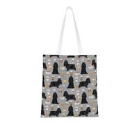 Tcoay Reusable Shopping Bag,Grocery Handbag, Multipurpose Canvas Shoulder Bag,Cocker Spaniel With Coffees Black Cocker Spaniel Dog With Coffee Grey