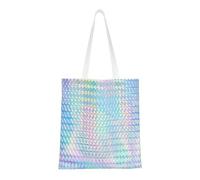 Tcoay Reusable Shopping Bag,Grocery Handbag, Multipurpose Canvas Shoulder Bag,Colourful Rainbow Colour Hologram Holographic