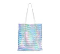 Tcoay Reusable Shopping Bag,Grocery Handbag, Multipurpose Canvas Shoulder Bag,Colourful Rainbow Colour Hologram Holographic