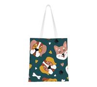 Tcoay Reusable Shopping Bag,Grocery Handbag, Multipurpose Canvas Shoulder Bag,Cute Dogs Bones Puppy Paws Colorful Love Hearts