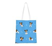 Tcoay Reusable Shopping Bag,Grocery Handbag, Multipurpose Canvas Shoulder Bag,Cute Jack Russell Terrier Dogs With Bones Pattern