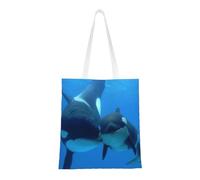 Tcoay Reusable Shopping Bag,Grocery Handbag, Multipurpose Canvas Shoulder Bag,Cute Shark Pattern, Killer Whale Pattern
