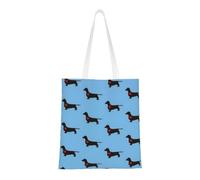 Tcoay Reusable Shopping Bag,Grocery Handbag, Multipurpose Canvas Shoulder Bag,Dachshund Love In Blue