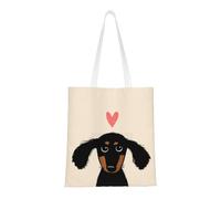 Tcoay Reusable Shopping Bag,Grocery Handbag, Multipurpose Canvas Shoulder Bag,Dachshund Puppy Love