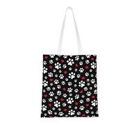 Tcoay Reusable Shopping Bag,Grocery Handbag, Multipurpose Canvas Shoulder Bag,Dog Paw Cat Paw Heart Love
