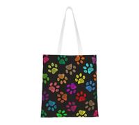 Tcoay Reusable Shopping Bag,Grocery Handbag, Multipurpose Canvas Shoulder Bag,Doodle Paw Print Cat Dog Black