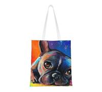 Tcoay Reusable Shopping Bag,Grocery Handbag, Multipurpose Canvas Shoulder Bag,French Bulldog Painting