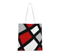 Tcoay Reusable Shopping Bag,Grocery Handbag, Multipurpose Canvas Shoulder Bag,Geometric Red Gray Black White