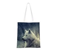 Tcoay Reusable Shopping Bag,Grocery Handbag, Multipurpose Canvas Shoulder Bag,Grey Wolf In Moonlight