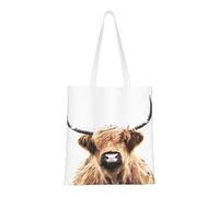 Tcoay Reusable Shopping Bag,Grocery Handbag, Multipurpose Canvas Shoulder Bag,Highland Cow Portrait