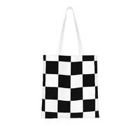 Tcoay Reusable Shopping Bag,Grocery Handbag, Multipurpose Canvas Shoulder Bag,Huge F1 Formula One Black & White Chequered