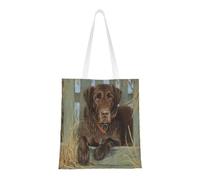 Tcoay Reusable Shopping Bag,Grocery Handbag, Multipurpose Canvas Shoulder Bag,Labrador Dog Lab Chocolate
