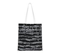 Tcoay Reusable Shopping Bag,Grocery Handbag, Multipurpose Canvas Shoulder Bag,Music Notes On Black