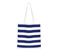 Tcoay Reusable Shopping Bag,Grocery Handbag, Multipurpose Canvas Shoulder Bag,Navy Blue Stripes