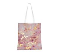 Tcoay Reusable Shopping Bag,Grocery Handbag, Multipurpose Canvas Shoulder Bag,Pink Marble Texture Print