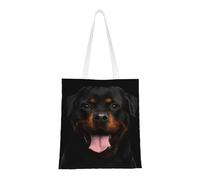 Tcoay Reusable Shopping Bag,Grocery Handbag, Multipurpose Canvas Shoulder Bag,Portrait Of Rottweiler Dog Print