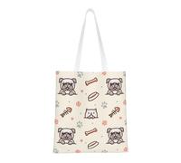 Tcoay Reusable Shopping Bag,Grocery Handbag, Multipurpose Canvas Shoulder Bag,Pug Dog And Cat With Bone