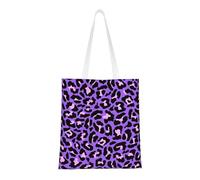 Tcoay Reusable Shopping Bag,Grocery Handbag, Multipurpose Canvas Shoulder Bag,Purple And Pink Leopard Pattern
