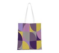 Tcoay Reusable Shopping Bag,Grocery Handbag, Multipurpose Canvas Shoulder Bag,Retro Mod Mustard Yellow Purple Olet Lavender