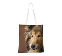 Tcoay Reusable Shopping Bag,Grocery Handbag, Multipurpose Canvas Shoulder Bag,Rough Collie Lassie Dogs Big Fluffy Dogs Pets