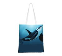 Tcoay Reusable Shopping Bag,Grocery Handbag, Multipurpose Canvas Shoulder Bag,The Dreamer Orca