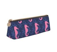 Tcoay Seahorse Silhouette Starfish, Pencil Case Portable Triangle Pencil Pouch with Zipper PVC Leather Cosmetic Bag for Teens Adults