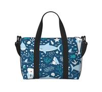 Tcoay Smiling Shark Sea Animals Fishes Starfish Blue, Beach Bag For Women - Reusable Hand Travel Shoulder Bags