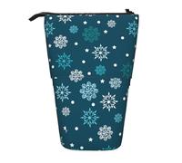 Tcoay Snowflakes Blue,Standing Pencil Holder Stationery Bag Pencil Pouch Organizer Telescopic Pencil Case
