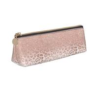 Tcoay Trendy Faux Rose Gold Glitter Ombre Leopard, Pencil Case Portable Triangle Pencil Pouch with Zipper PVC Leather Cosmetic Bag for Teens Adults