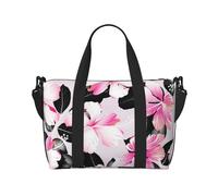 Tcoay Tropical Hibiscus Flowers With Black Leaves, Beach Bag For Women - Reusable Hand Travel Shoulder Bags