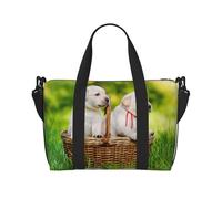 Tcoay Two Dogs In A Basket Printed, Beach Bag For Women - Reusable Hand Travel Shoulder Bags