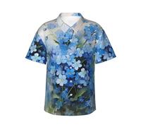 Tcoay Watercolor Forget Me Not Flowers,Mens Hawaiian Shirt Beach Casual Short Sleeve Summer Shirts Adult Lightweight Top,As Shown,XL