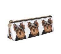 Tcoay Yorkshire Terrier Lies On White, Pencil Case Portable Triangle Pencil Pouch with Zipper PVC Leather Cosmetic Bag for Teens Adults