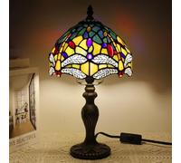 TCODTPOL 8X15 Inches Small Tiffany Lamp Stained Glass Table Lamp Mini Desk Accent Light for Bedroom Bedside Reading Home Antique Style Decor (Blue Yellow)
