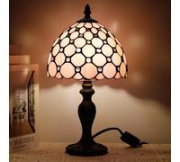 TCODTPOL 8X15 Inches Small Tiffany Lamp Stained Glass Table Lamp Mini Desk Accent Light for Bedroom Bedside Reading Home Antique Style Decor (Pink)