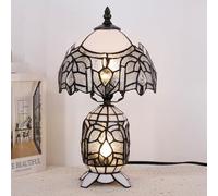 TCODTPOL Small Tiffany Lamp Stained Glass Table Lamp 8X14 Inches Mini Mother Daughter Vase Desk Accent Night Light for Bedroom Bedside Reading Home Antique Style (White)