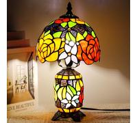 TCODTPOL Small Tiffany Lamp Stained Glass Table Lamp 8X14 Inches Mini Mother Daughter Vase Desk Accent Night Light for Bedroom Bedside Reading Home Antique Style (Red Yellow)