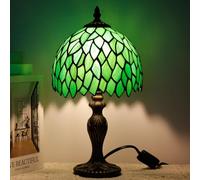 TCODTPOL Small Tiffany Lamp Stained Glass Table Lamp Mini Desk Accent Light for Bedroom Bedside Reading Home Antique Style Decor 8X15 Inches (Green Wisteria)