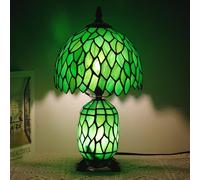 TCODTPOL Small Tiffany Stained Glass Table Lamp 8X14 Inches(Green Wisteria)