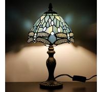 TCODTPOL Small Tiffany Stained Glass Table Lamp,Blue Dragonfly