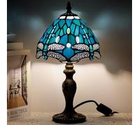 TCODTPOL Small Tiffany Stained Glass Table Lamp,Green Dragonfly