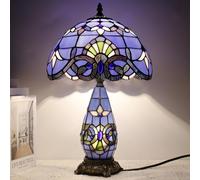 TCODTPOL Tiffany Lamp Stained Glass Table Lamp 12X19 Inches Mother Daughter Vase Desk Accent Night Light for Bedroom Bedside Reading Home Antique Style (Blue Baroque)