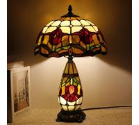 TCODTPOL Tiffany Lamp Stained Glass Table Lamp 12X19 Inches Mother Daughter Vase Desk Accent Night Light for Bedroom Bedside Reading Home Antique Style (Red Tulip Flower)