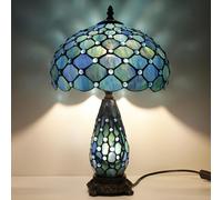 TCODTPOL Tiffany Stained Glass Table Lamp 12X19 Inches,Blue Beads