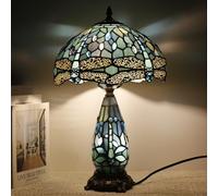 TCODTPOL Tiffany Stained Glass Table Lamp 12X19 Inches,Blue Dragonfly